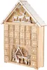 A wooden advent calendar shaped like a house, decorated with Christmas scenes and LED lights. Náhled obrázku produktu