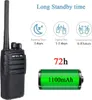 A walkie-talkie with marketing graphics highlighting its features and battery life. Produktbild-Vorschau