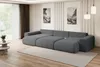 A modern living room with a large sectional sofa, two abstract art pieces on the wall, and a large window with curtains. Produktbild-Vorschau