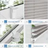A collage of four close-up images showcasing different features of a window blind system. Produktbild-Vorschau