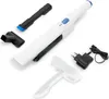 A white cordless handheld vacuum cleaner with accessories and a charger, laid out on a white background. Produktbild-Vorschau