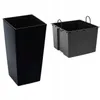 Two black plastic planters are shown against a white background. One is a tall, square planter, and the other is a shorter, rectangular planter with handles and an insert. Podgląd zdjęcia produktu