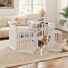 A white dog playpen is set up in a living room with a couch and a plant in the background. A beagle is standing inside the playpen. Produktbild-Vorschau