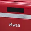 A close-up of a red trash can with the brand name 'Swan' visible. Voir les images du produit