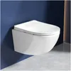 A white wall-mounted toilet is shown against a dark blue wall and a light gray floor. Produktbild-Vorschau