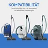 Three different models of Miele vacuum cleaners are displayed side-by-side on a white and blue background, with text indicating compatibility. Produktbild-Vorschau