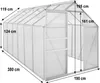 A diagram of a Zelsius Aluminium Greenhouse with dimensions indicated. Produktbild-Vorschau