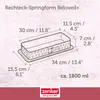 Diagram of a rectangular baking pan with dimensions and capacity indicated. Produktbild-Vorschau