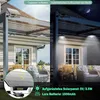 A split image showing a patio area with solar lights during the day and at night, with a close-up of the solar panel. Anteprima dell’immagine prodotto