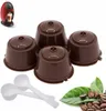 A collage of reusable coffee capsules, coffee beans, a coffee machine, and spoons. Produktbild-Vorschau