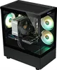 A gaming computer with RGB lighting inside a black case with a glass side panel. Produktbild-Vorschau