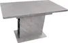 A gray rectangular dining table with a pedestal base and built-in storage shelves. Produktbild-Vorschau