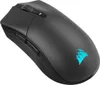 A black wireless gaming mouse with a blue logo on a white background. Produktbild-Vorschau