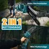 A person is using a telescopic chainsaw in a garden setting, with another shot showing a mini chainsaw. Podgląd zdjęcia produktu