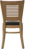 A back view of a wooden chair with a black seat. Produktbild-Vorschau