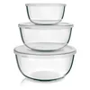 A set of three clear glass mixing bowls with white lids, stacked on top of each other against a white background. Náhled obrázku produktu
