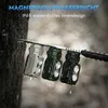 Three WUBEN E7 LED flashlights hanging from a metal bar in the rain. Produktbild-Vorschau