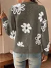 ASKSA Dámský svetr s dlouhým rukávem V-Neck Loose Floral Náhled obrázku produktu 6