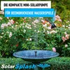 A solar-powered fountain pump is shown in a garden setting with a hummingbird hovering nearby. Produktbild-Vorschau