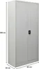 A tall, light gray metal cabinet with two doors and a lock is shown against a white background. Dimensions are indicated by lines and text. Produktbild-Vorschau
