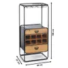 A freestanding wine rack with drawers and a glass top, shown against a white background with dimensions indicated. Podgląd zdjęcia produktu