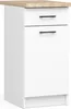 A white kitchen cabinet with a wooden countertop and two black handles on a white background. Náhľad obrázku produktu