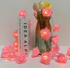 A string of pink rose-shaped LED lights is draped around two books and a vase of flowers. Produktbild-Vorschau