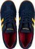 A top-down view of a pair of blue and yellow Gola Harrier sneakers. Produktbild-Vorschau