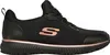 A side view of a black Skechers sneaker with rose gold accents. Produktbild-Vorschau