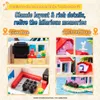 Collage of images showing details of a building block set, specifically the "Kame House" from Dragon Ball. Produktbild-Vorschau