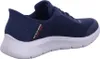 A side view of a navy blue Skechers slip-on shoe with a white sole. Anteprima dell’immagine prodotto