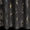 A close-up view of a dark fabric with a repeating pattern of palm leaves in metallic gold and silver. Produktbild-Vorschau