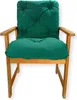 A green chair cushion on a wooden chair. Produktbild-Vorschau