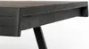 Close-up of the edge of a dark-colored wooden table with visible grain and a black metal leg. Produktbild-Vorschau