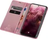 A pink flip case for a smartphone is shown open, revealing the phone's screen and card slots. Produktbild-Vorschau