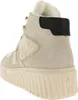 A rear view of a beige high-top sneaker with cream-colored sherpa lining and a black accent at the heel. Voir les images du produit