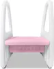 A close-up, side view of a pink and white step stool. Voir les images du produit