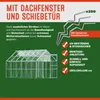 A marketing image for a greenhouse, showing the greenhouse structure and highlighting its features with text and icons. Náhled obrázku produktu