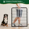 A person is holding a black metal pet fence next to a Bernese Mountain Dog. Podgląd zdjęcia produktu