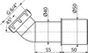 A technical drawing of a plumbing fitting with dimensions and angles indicated. Anteprima dell’immagine prodotto