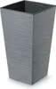 A tall, square, gray planter with a textured surface. Voir les images du produit