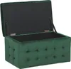 A green velvet storage ottoman with the lid open, showing the interior. Produktbild-Vorschau