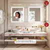 A modern bathroom vanity with two sinks and illuminated mirrors. Podgląd zdjęcia produktu