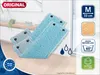 Product shot of blue mop heads with informational graphics on the right side. Produktbild-Vorschau