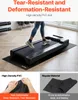 A person is using a treadmill on a mat, with close-ups comparing different mat materials. Podgląd zdjęcia produktu