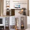 A collage of images showing different WOLTU stand shelves in various room settings, including a home office and a living room. Produktbild-Vorschau