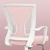 Close-up view of the back and armrest of a pink and white office chair. Podgląd zdjęcia produktu