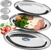 A set of three oval stainless steel serving platters, with one platter filled with sliced meats and vegetables. Produktbild-Vorschau
