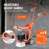 An orange and black concrete floor grinder with text overlays highlighting its features. Produktbild-Vorschau