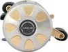 A close-up, front-facing view of a fishing reel. Voir les images du produit